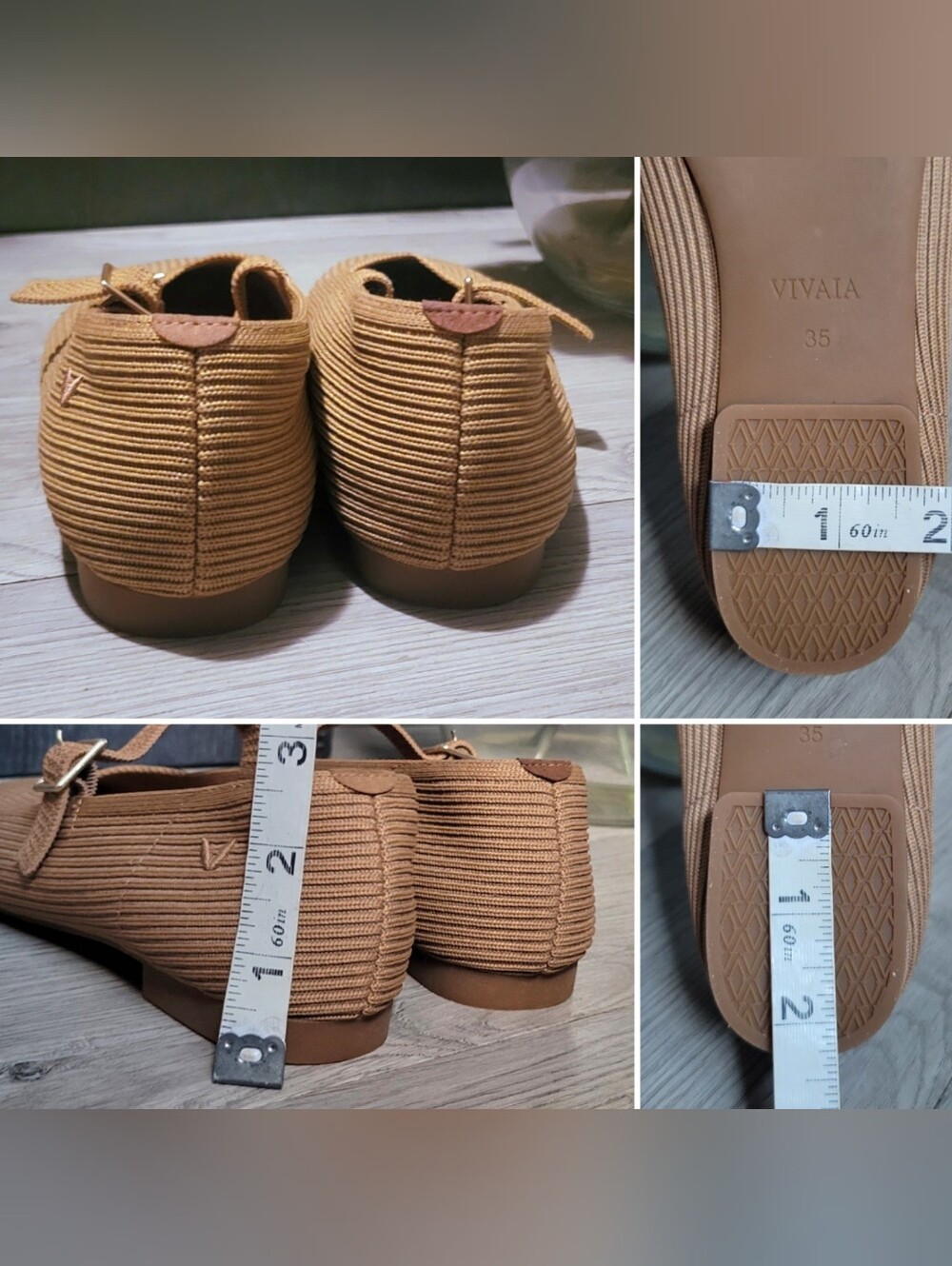 Vivaia Margot Mary Jane Buckle Square-Toe V-Cut Almond Ribbed Flats, US 5 EU 35 - Picture 6 of 15